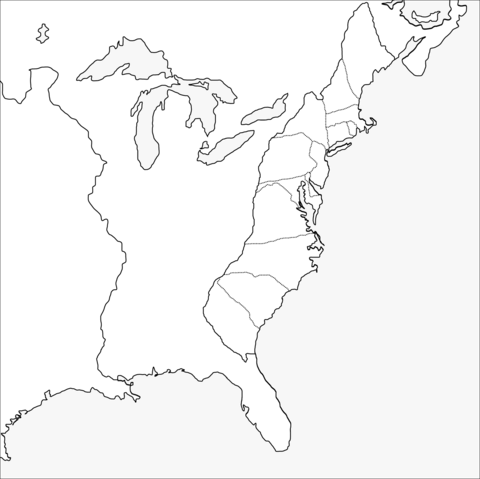 Thirteen Colonies Blank Map Coloring Page